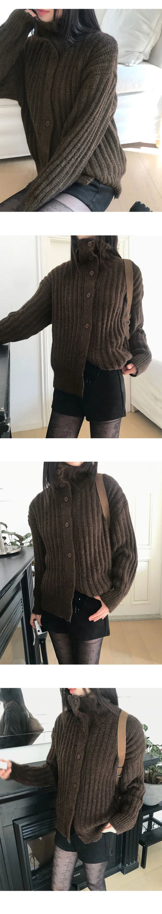 Luon Wool High Neck Loose Cardigan