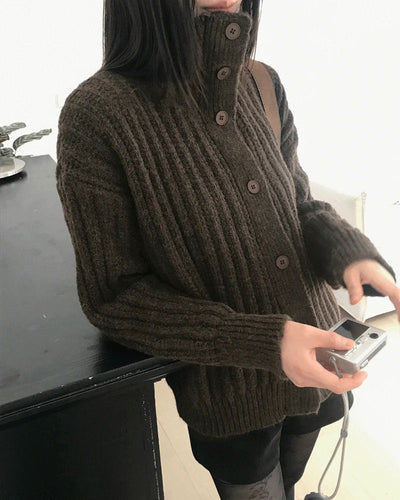 Luon Wool High Neck Loose Cardigan