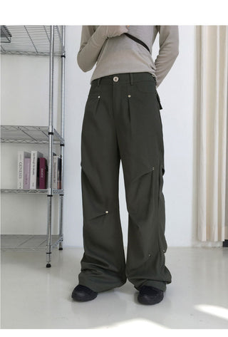 Haas Rivet Pintuck Cotton Wide Pants