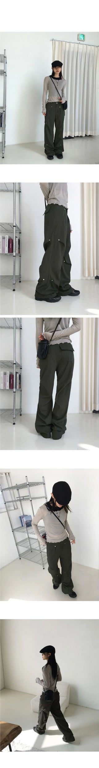 Haas Rivet Pintuck Cotton Wide Pants