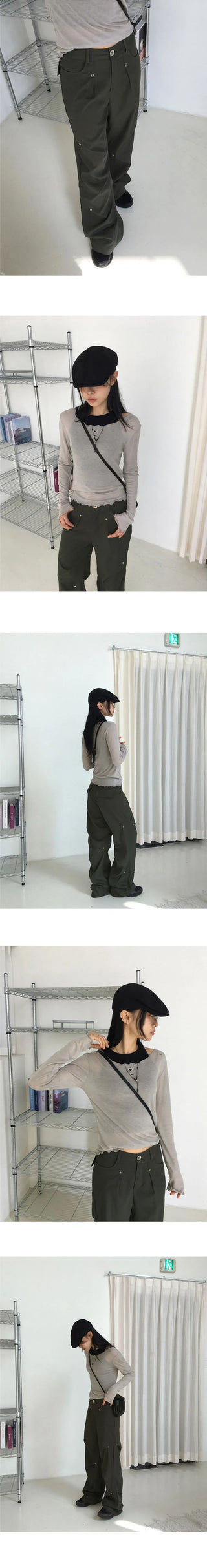 Haas Rivet Pintuck Cotton Wide Pants