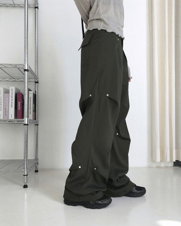 Haas Rivet Pintuck Cotton Wide Pants