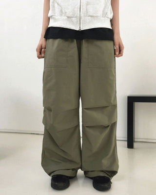 Wells Pintuck Shirring Nylon Two Way Long Wide Jogger Pants