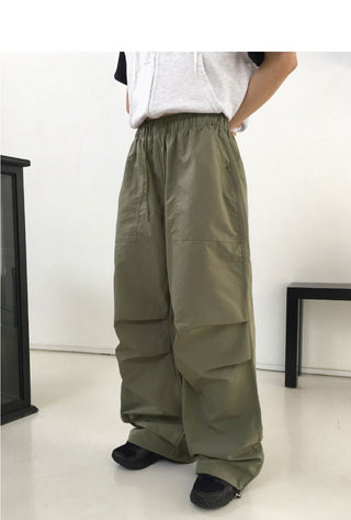 Wells Pintuck Shirring Nylon Two Way Long Wide Jogger Pants