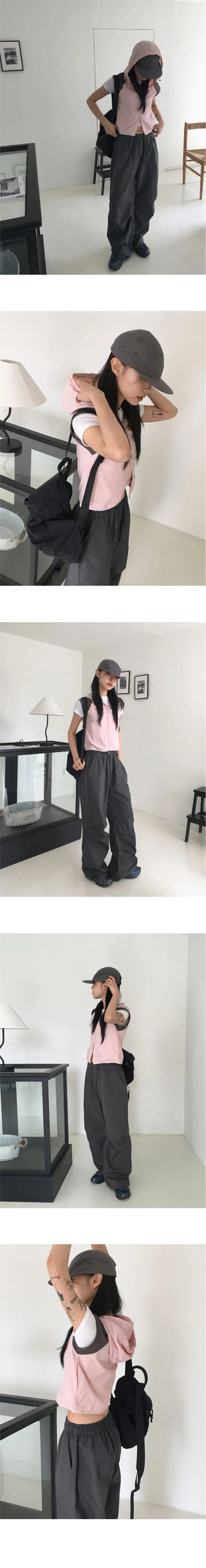 Wells Pintuck Shirring Nylon Two Way Long Wide Jogger Pants