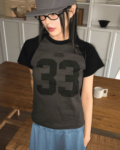 33 color combination printed semi-crop short-sleeved T-shirt