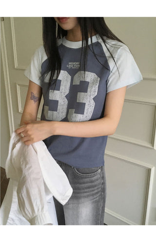 33 color combination printed semi-crop short-sleeved T-shirt