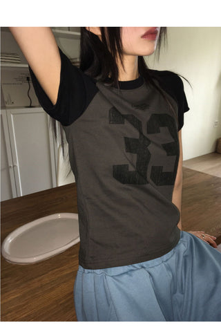 33 color combination printed semi-crop short-sleeved T-shirt