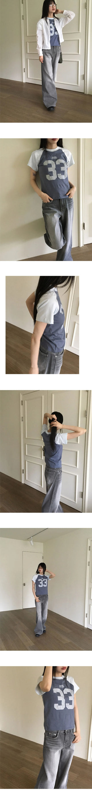 33 color combination printed semi-crop short-sleeved T-shirt