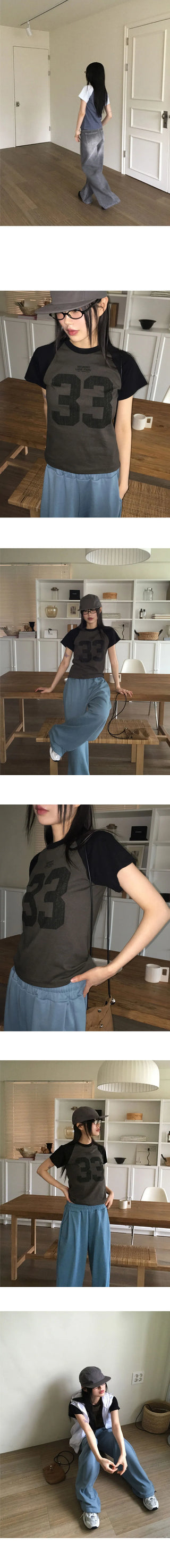 33 color combination printed semi-crop short-sleeved T-shirt