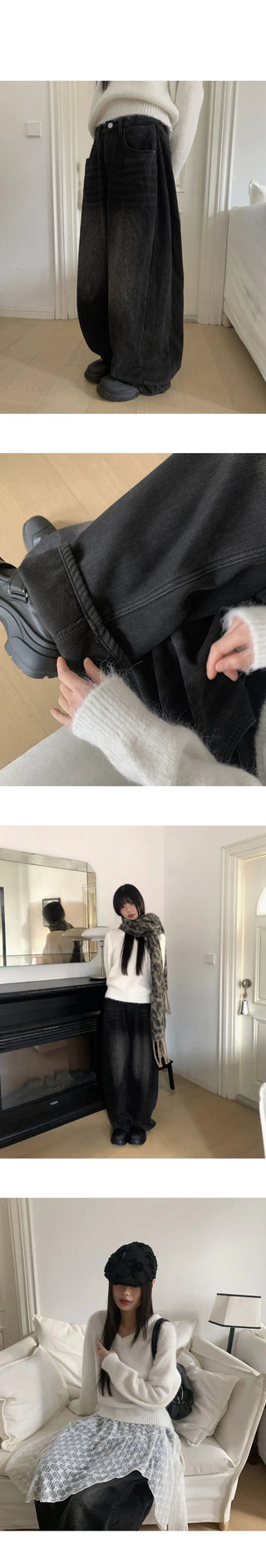 Eddies Fleece-lined Vintage Wide Denim Pants