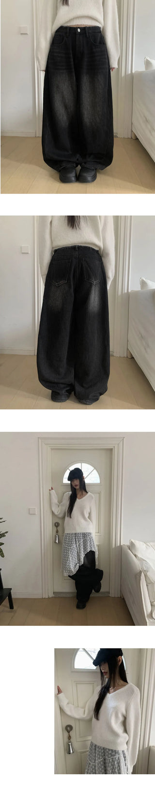 Eddies Fleece-lined Vintage Wide Denim Pants