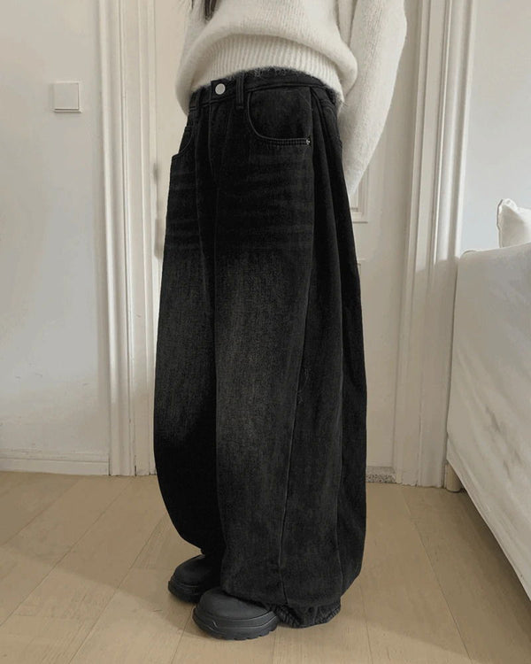 Eddies Fleece-lined Vintage Wide Denim Pants