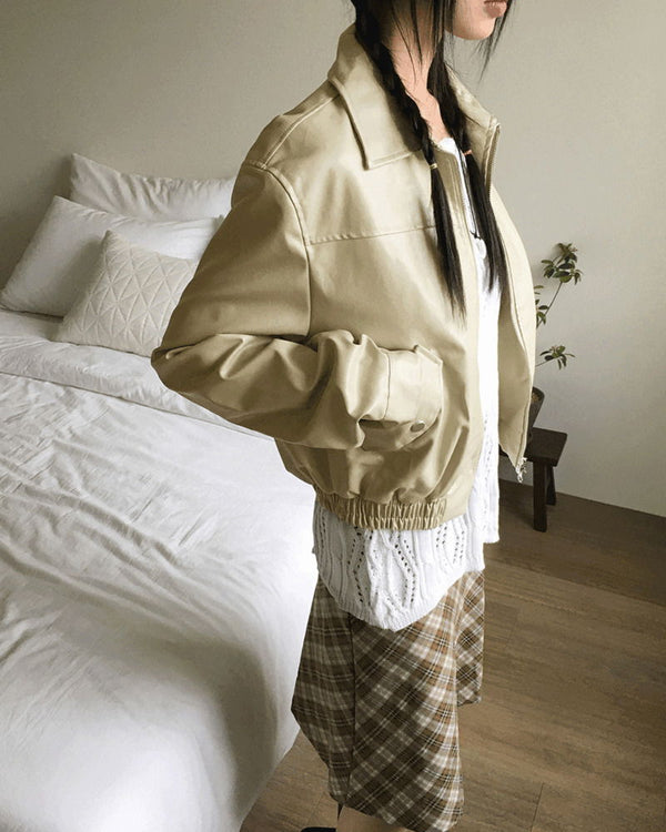 Montney Split Boxy leather two-way zip-up Jacket