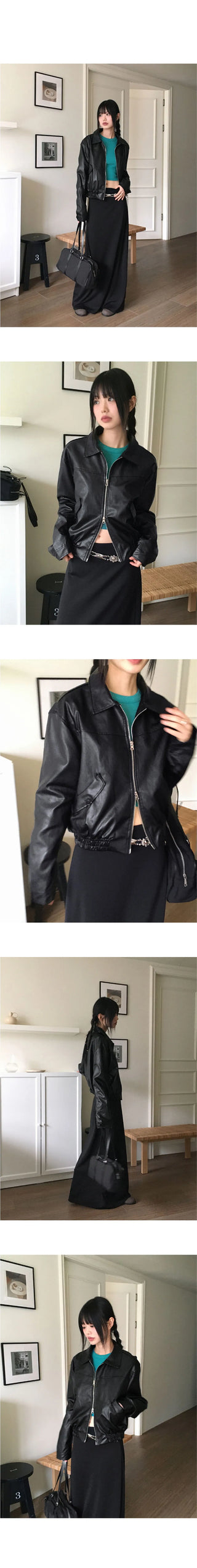 Montney Split Boxy leather two-way zip-up Jacket