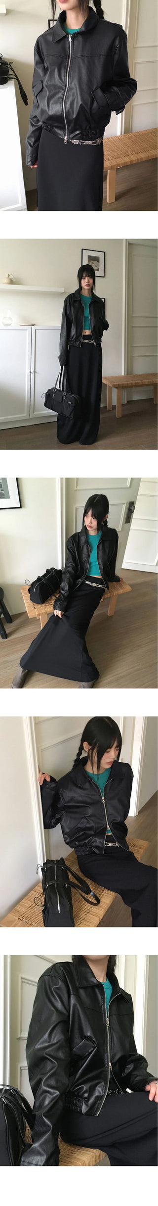 Montney Split Boxy leather two-way zip-up Jacket