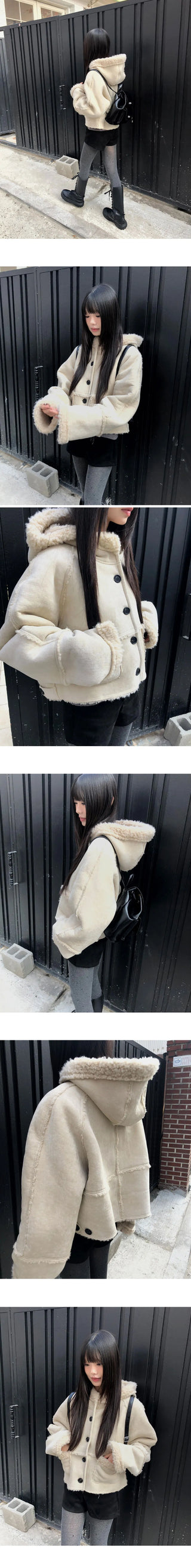 Harbin Pogle Suede Shearling Hooded Short Coat