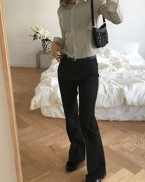 Libby stitched leg Flared Raw denim pants