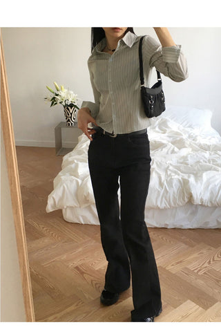 Libby stitched leg Flared Raw denim pants