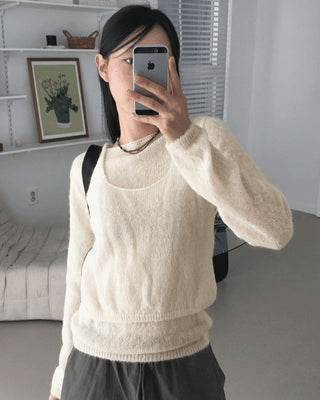 Wadi Wool Alpaca Lip Neck Knitwear Bustier Sleeveless Set