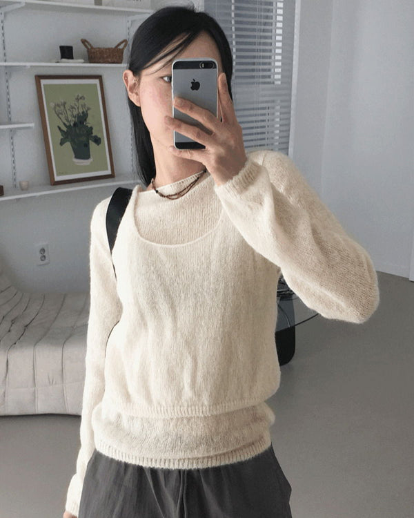 Wadi Wool Alpaca Lip Neck Knitwear Bustier Sleeveless Set