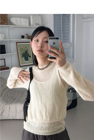 Wadi Wool Alpaca Lip Neck Knitwear Bustier Sleeveless Set