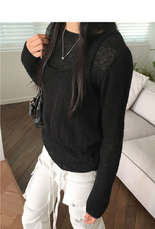 Wadi Wool Alpaca Lip Neck Knitwear Bustier Sleeveless Set