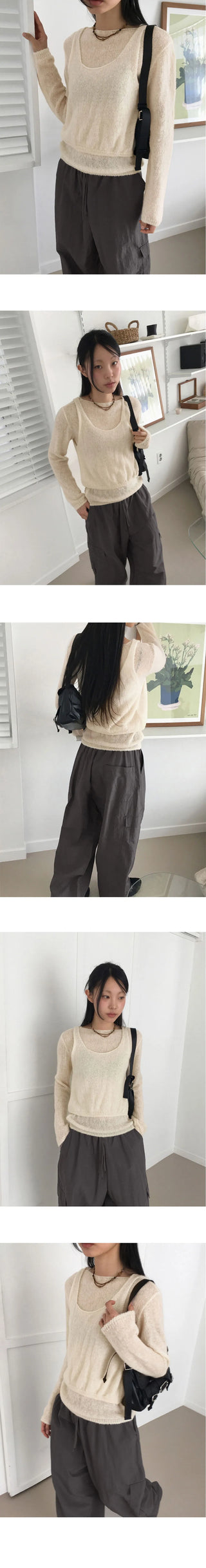 Wadi Wool Alpaca Lip Neck Knitwear Bustier Sleeveless Set