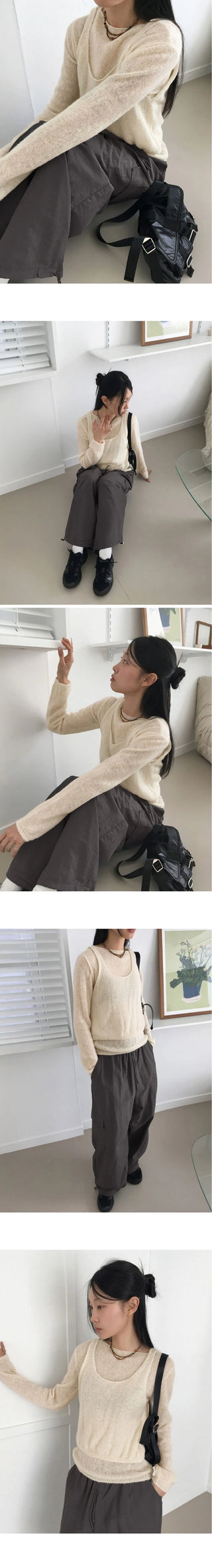 Wadi Wool Alpaca Lip Neck Knitwear Bustier Sleeveless Set