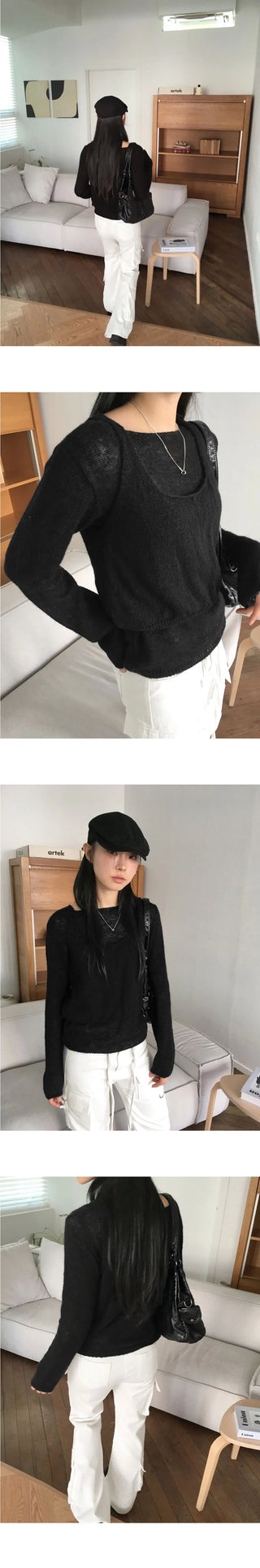 Wadi Wool Alpaca Lip Neck Knitwear Bustier Sleeveless Set