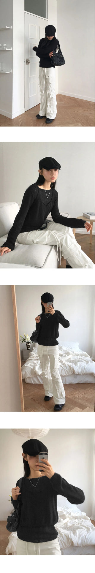 Wadi Wool Alpaca Lip Neck Knitwear Bustier Sleeveless Set