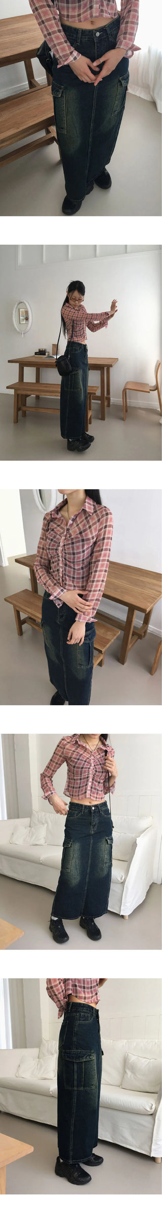 Toku Vintage Faded Cargo Denim Long Skirt