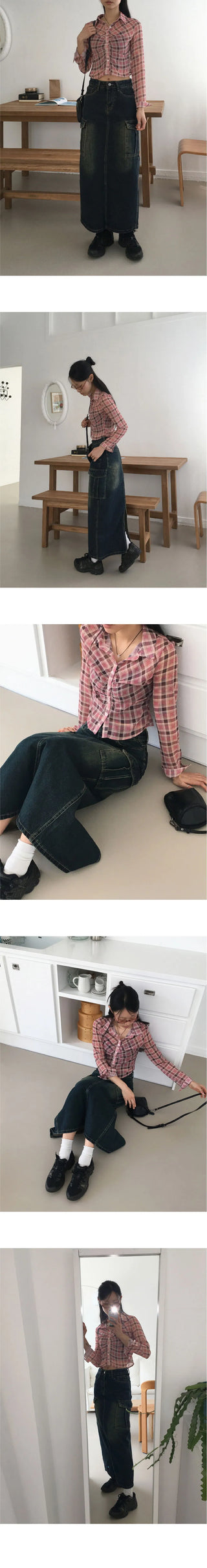 Toku Vintage Faded Cargo Denim Long Skirt