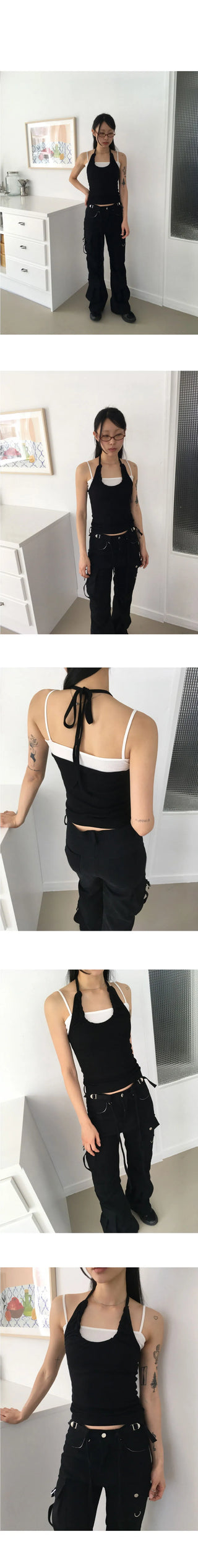 Claire Shirring Halter Strap Sleeveless