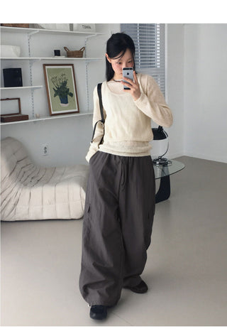 Walkie nylon two-way cargo long wide jogger pants