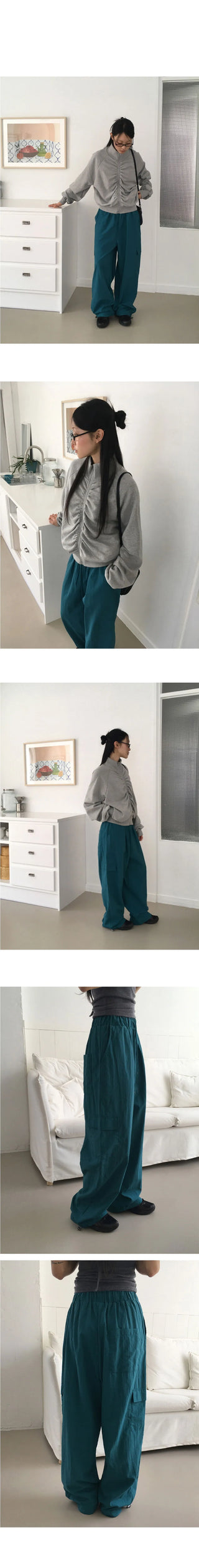 Walkie nylon two-way cargo long wide jogger pants