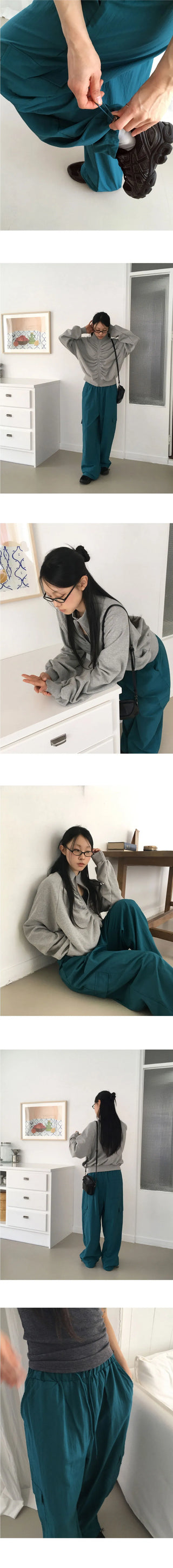 Walkie nylon two-way cargo long wide jogger pants