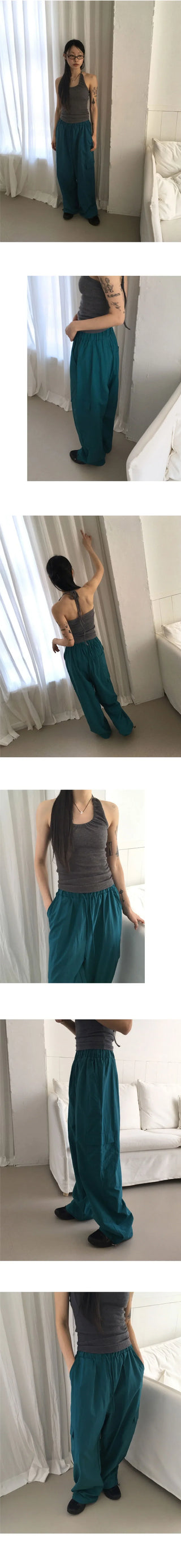 Walkie nylon two-way cargo long wide jogger pants