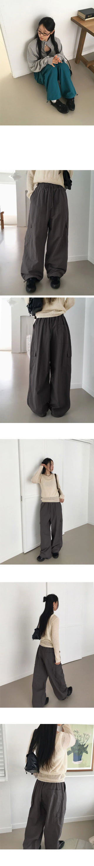 Walkie nylon two-way cargo long wide jogger pants