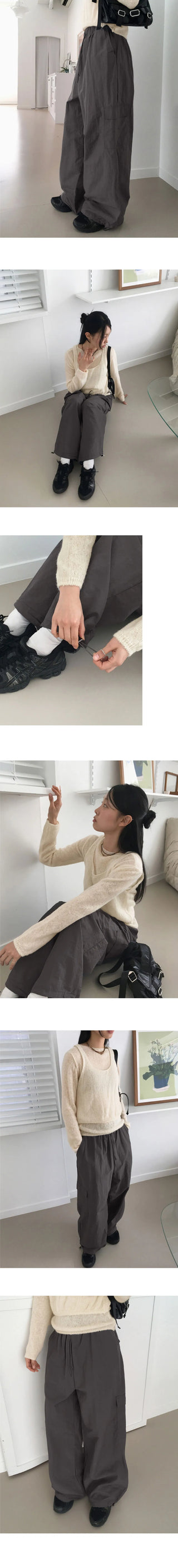 Walkie nylon two-way cargo long wide jogger pants