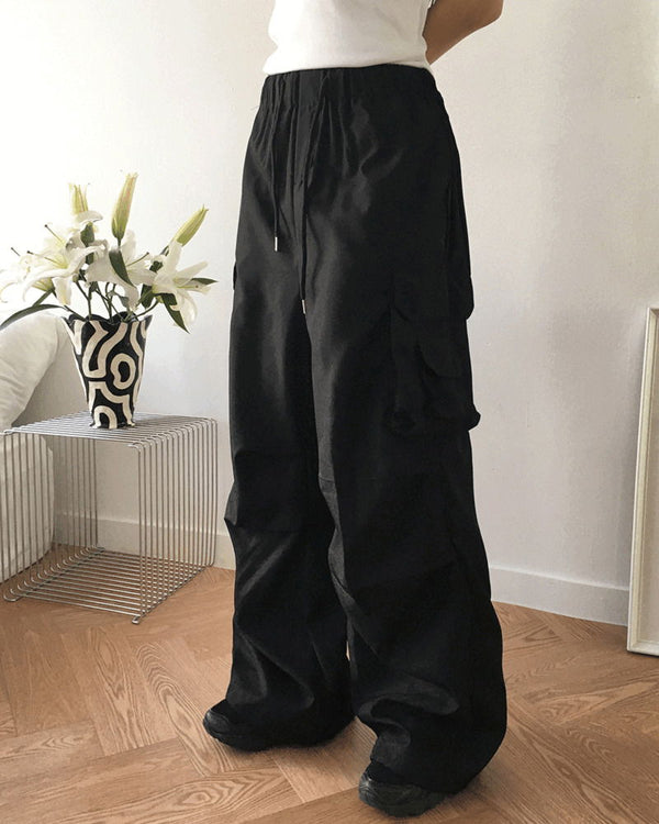 Adik Double Pocket Pintuck Cargo Two Way Long Wide Jogger Pants