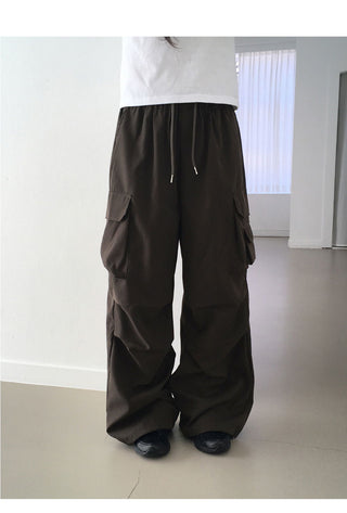 Adik Double Pocket Pintuck Cargo Two Way Long Wide Jogger Pants