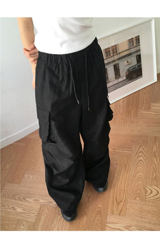 Adik Double Pocket Pintuck Cargo Two Way Long Wide Jogger Pants