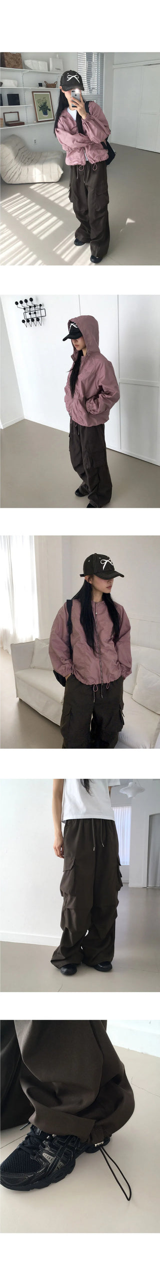 Adik Double Pocket Pintuck Cargo Two Way Long Wide Jogger Pants