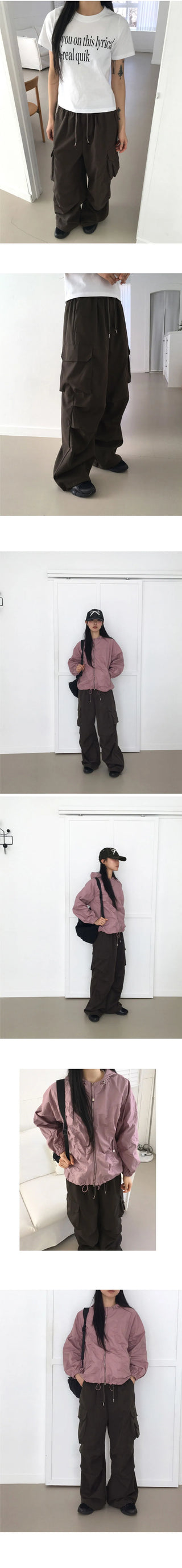 Adik Double Pocket Pintuck Cargo Two Way Long Wide Jogger Pants