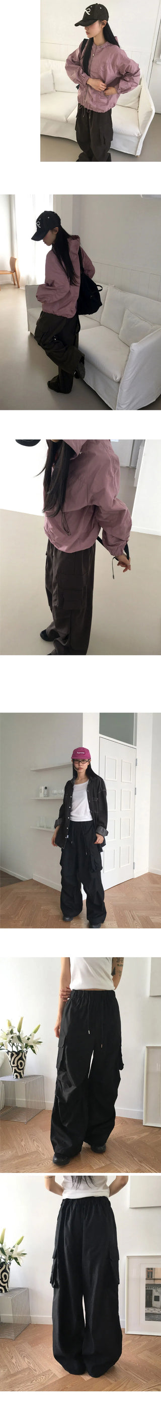 Adik Double Pocket Pintuck Cargo Two Way Long Wide Jogger Pants