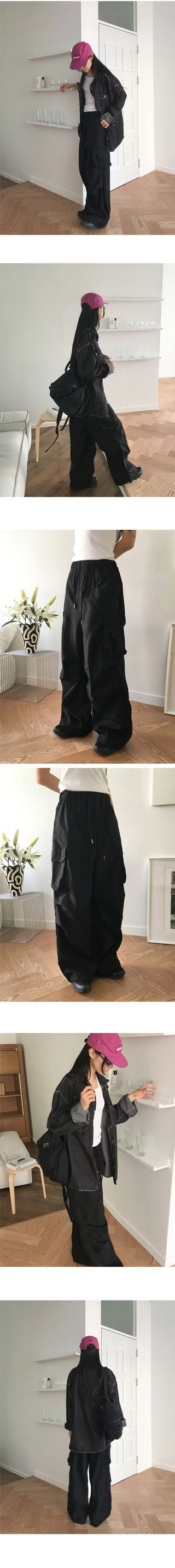 Adik Double Pocket Pintuck Cargo Two Way Long Wide Jogger Pants