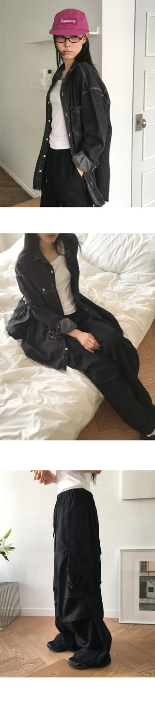 Adik Double Pocket Pintuck Cargo Two Way Long Wide Jogger Pants