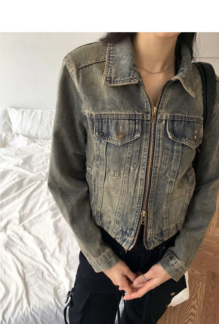 Bate Vintage Y2K Faded Two-Way Denim Jacket