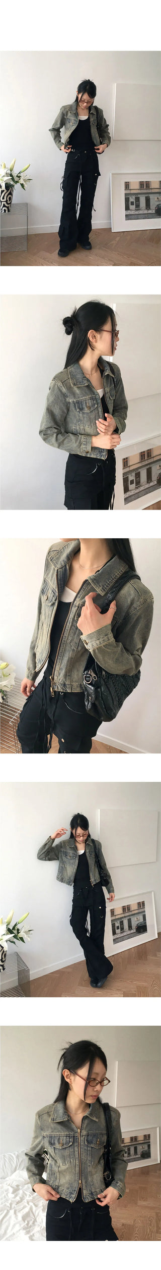 Bate Vintage Y2K Faded Two-Way Denim Jacket